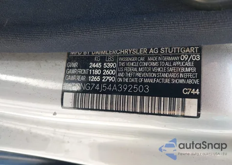 2004 Mercedes-Benz S 55 Amg from USA, damaged, VIN WDBNG74J54A392503